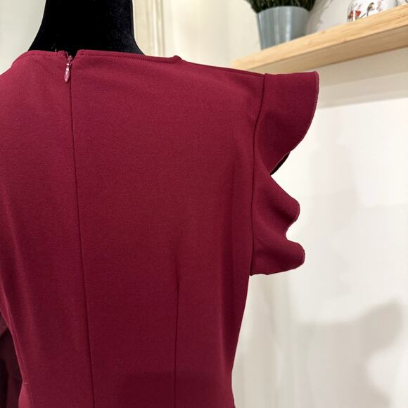 Beautiful EUC Maroon Knee-Length Dress with Flattering Ruffle Size Medium - Picture 4 of 5
